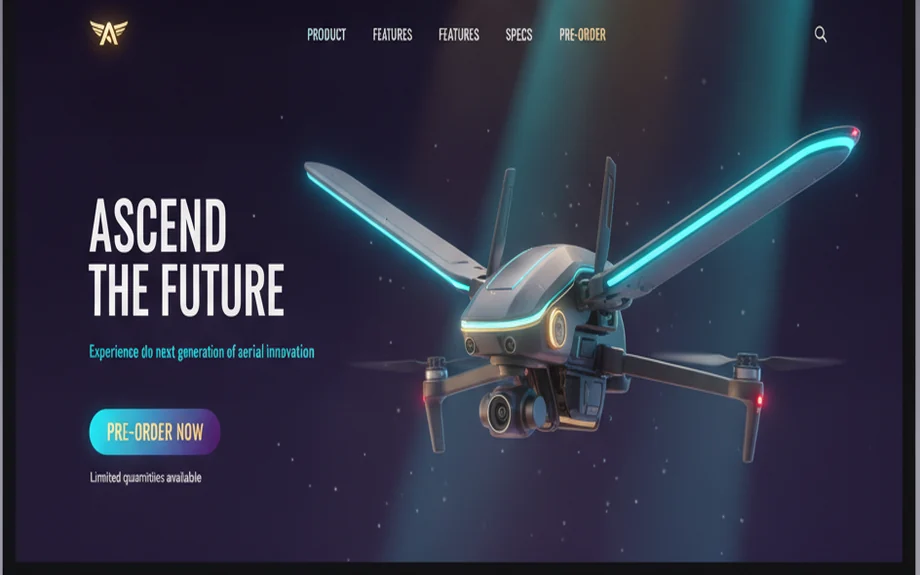 A cinematic branded 3D product-launch site the combo builds